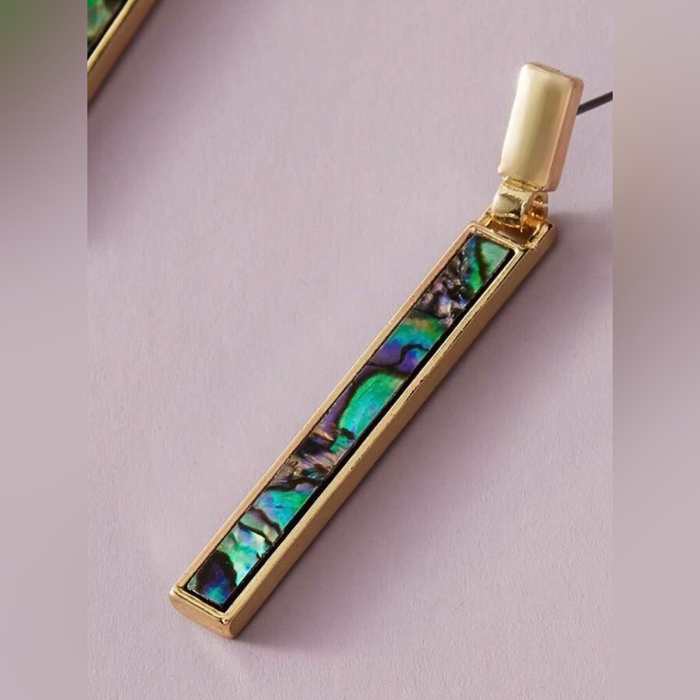 New Genuine Abalone Shell Linear Bar Drop Dangle Earrings - Picture 11 of 16